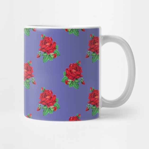 Red vintage roses on Very Peri by bettyretro